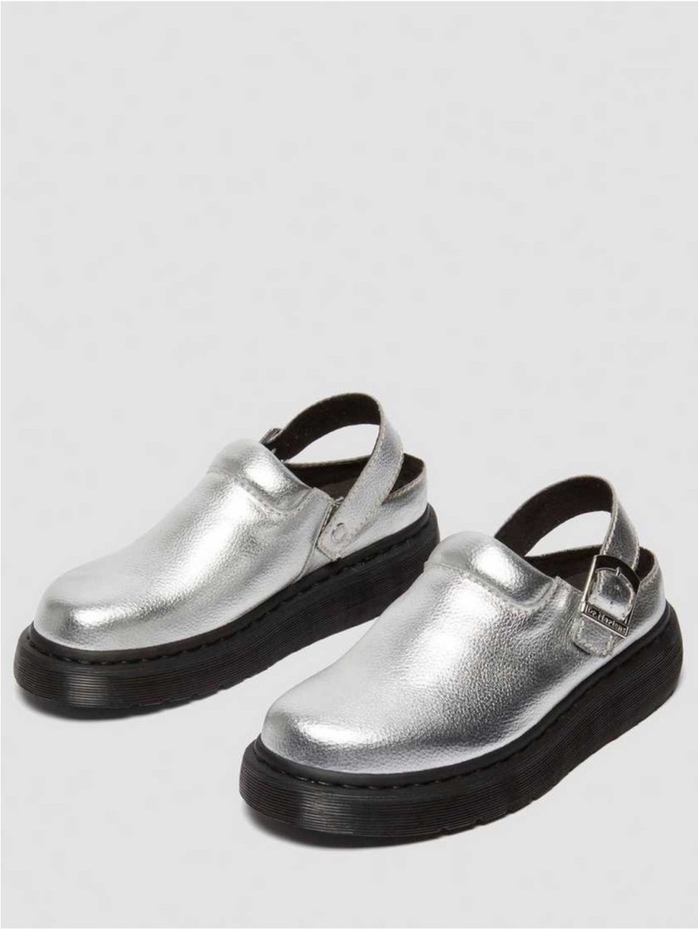 Dr. Martens Silver Metallic Laketen Sling back Buckle Unisex Platform Clog